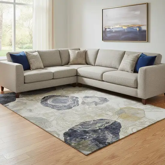 Ivory Tan And Charcoal Geometric Washable Area Rug With UV Protection Photo 2