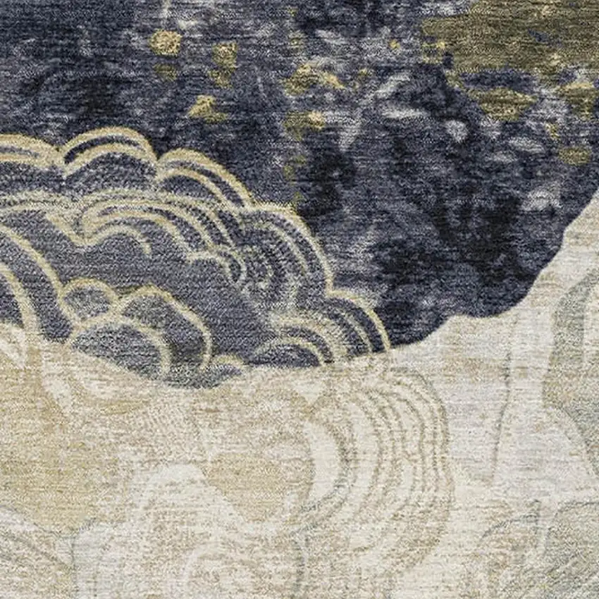 Ivory Tan And Charcoal Geometric Washable Area Rug With UV Protection Photo 2