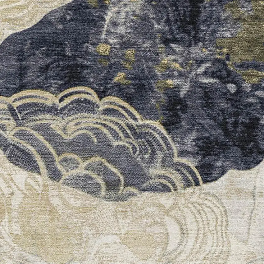 Ivory Tan And Charcoal Geometric Washable Area Rug With UV Protection Photo 2