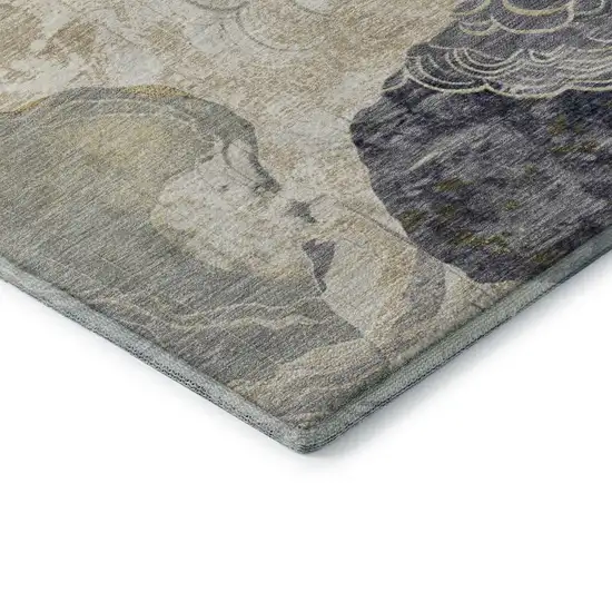 Ivory Tan And Charcoal Geometric Washable Area Rug With UV Protection Photo 7