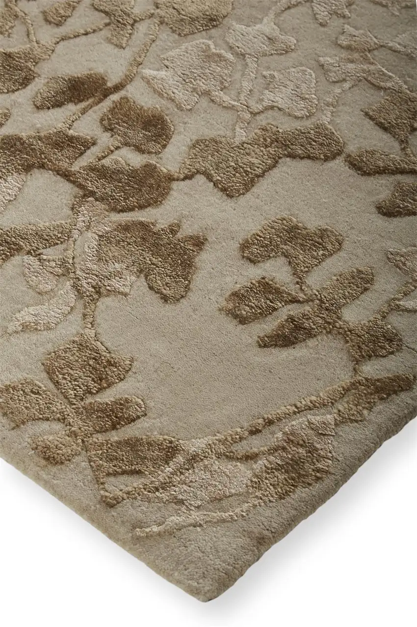 Ivory Tan And Gold Wool Floral Tufted Handmade Area Rug Photo 7