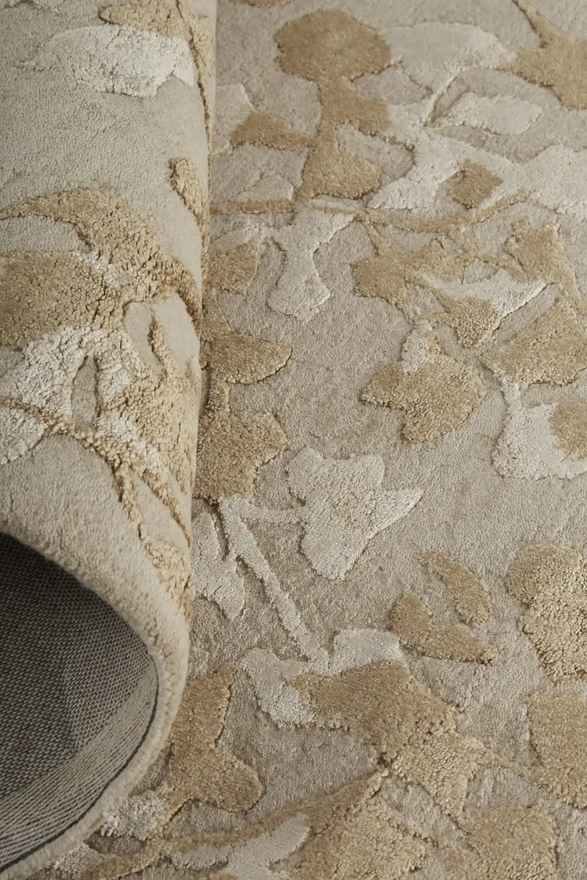 Ivory Tan And Gold Wool Floral Tufted Handmade Area Rug Photo 9