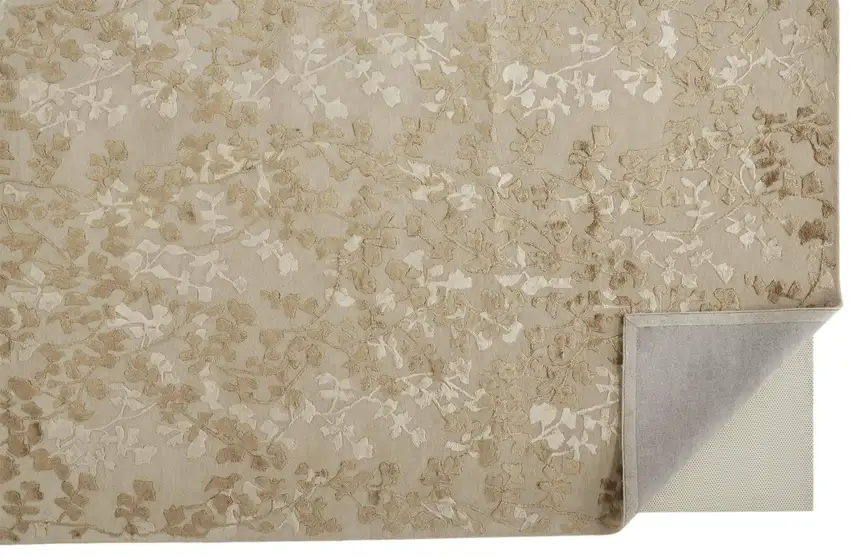 Ivory Tan And Gold Wool Floral Tufted Handmade Area Rug Photo 1