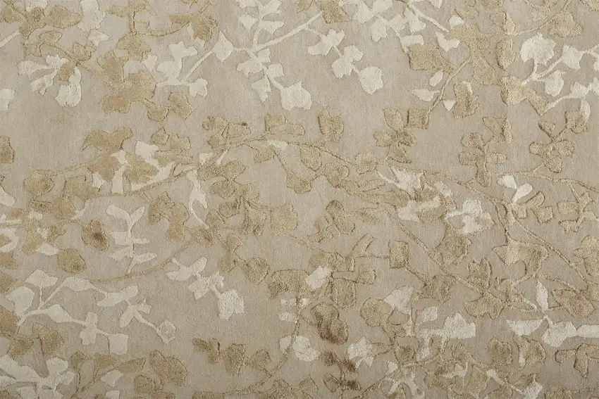 Ivory Tan And Gold Wool Floral Tufted Handmade Area Rug Photo 8