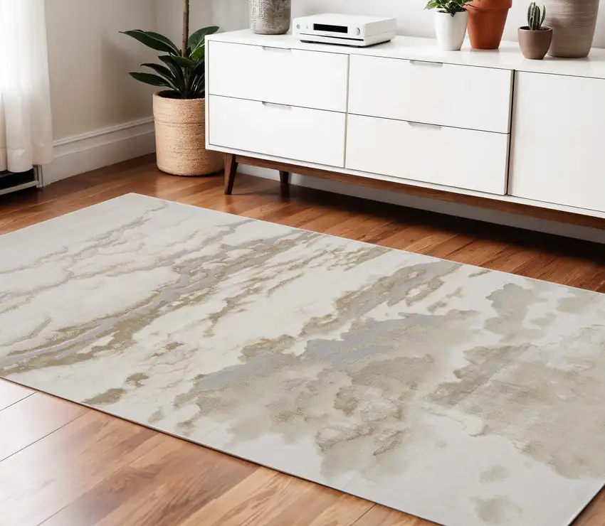 Ivory Tan And Gray Abstract Area Rug Photo 1