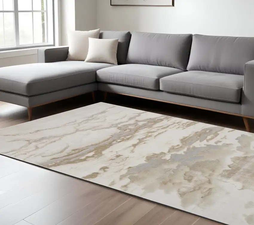 Gray and Ivory Abstract Non Skid Area Rug Photo 1