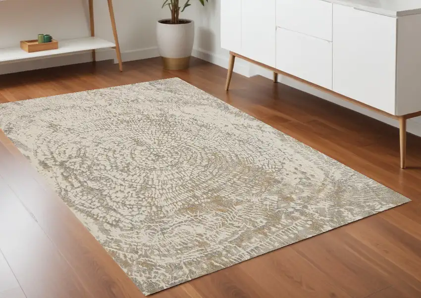 Ivory Tan And Gray Abstract Area Rug Photo 1