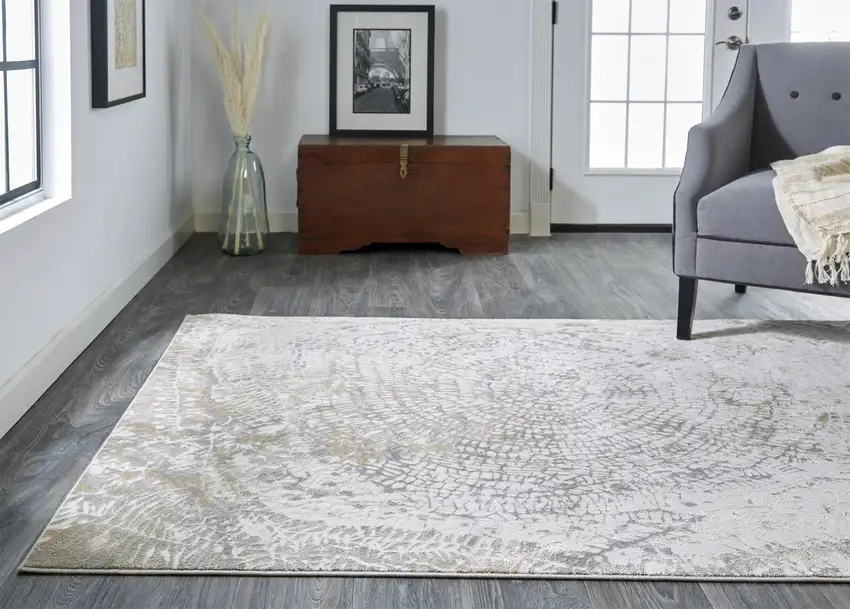 Gray Ivory And Tan Abstract Area Rug Photo 6