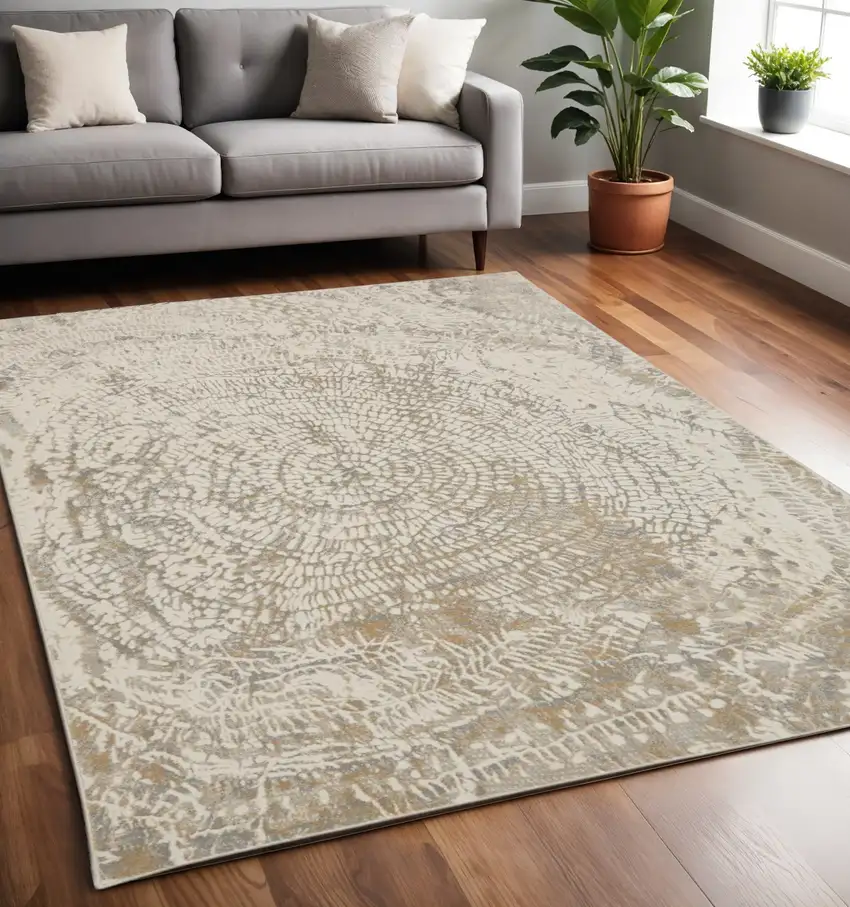 Gray and Ivory Abstract Non Skid Area Rug Photo 1