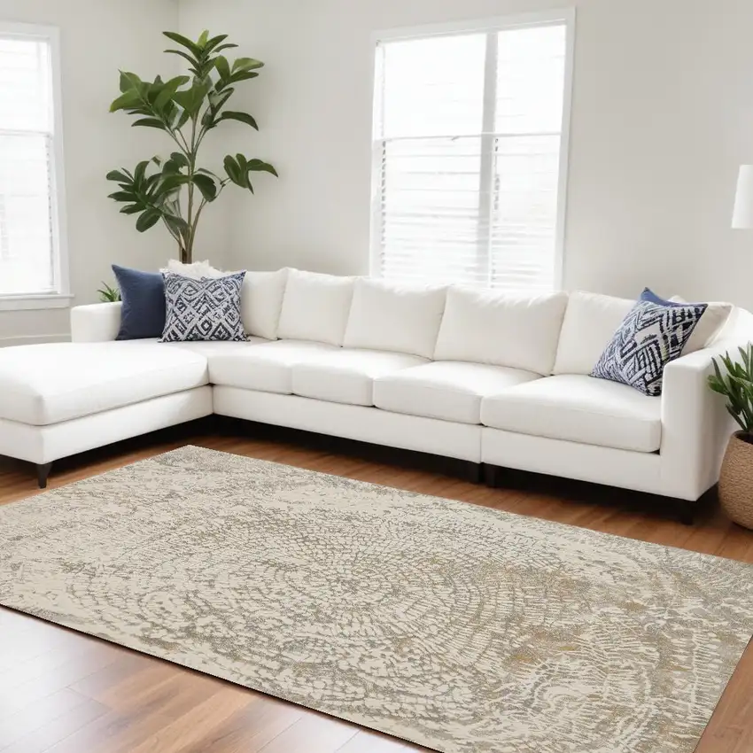 Ivory Tan And Gray Abstract Area Rug Photo 1
