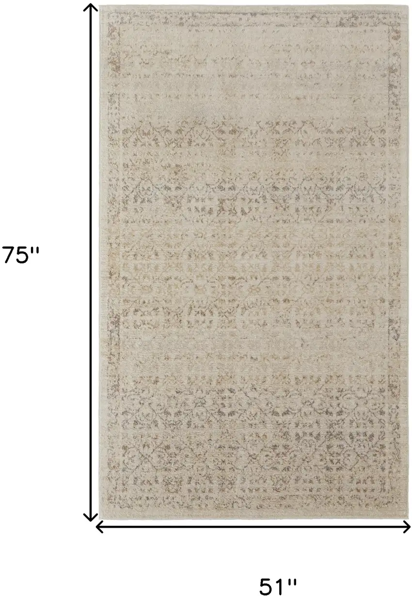 Ivory Tan And Gray Abstract Power Loom Distressed Area Rug Photo 10