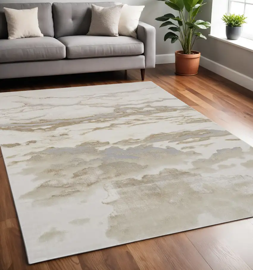 Brown And Ivory Abstract Area Rug Photo 1
