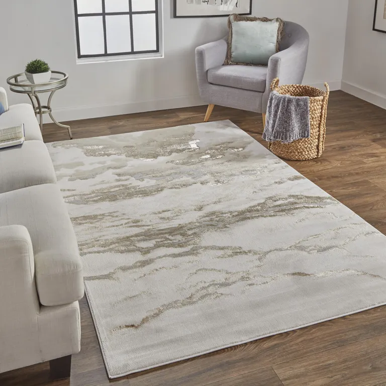 Ivory Tan And Gray Abstract Stain Resistant Area Rug Photo 5