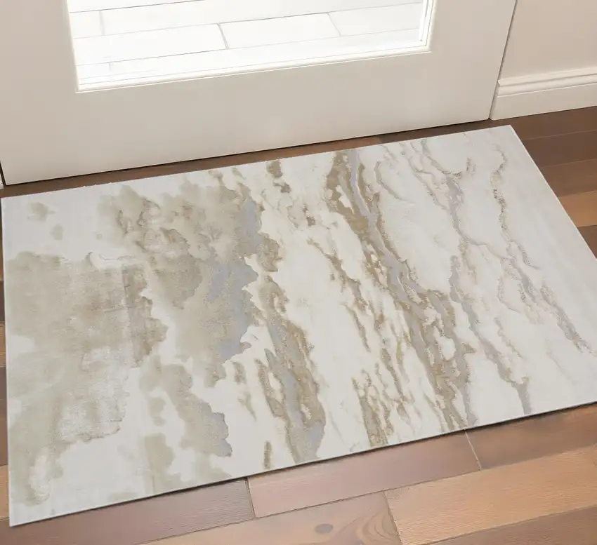 Brown And Ivory Abstract Area Rug Photo 1