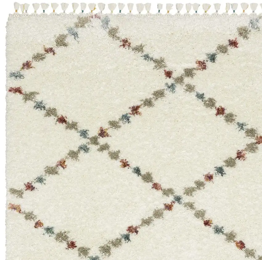 Ivory Tan And Gray Diamond Shag Area Rug With Fringe Photo 6