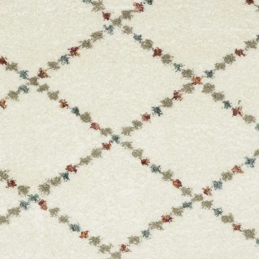 Ivory Tan And Gray Diamond Shag Area Rug With Fringe Photo 7