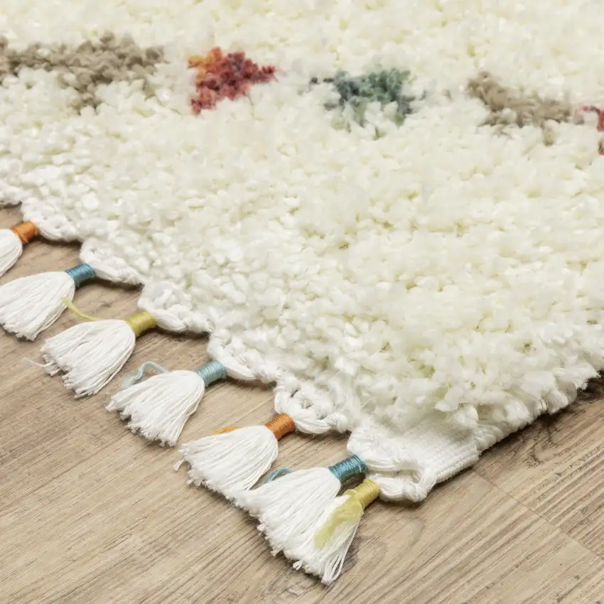 Ivory Tan And Gray Diamond Shag Area Rug With Fringe Photo 9
