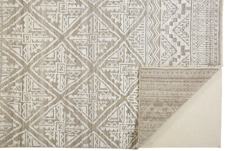 Ivory Tan And Gray Geometric Hand Knotted Area Rug Photo 5