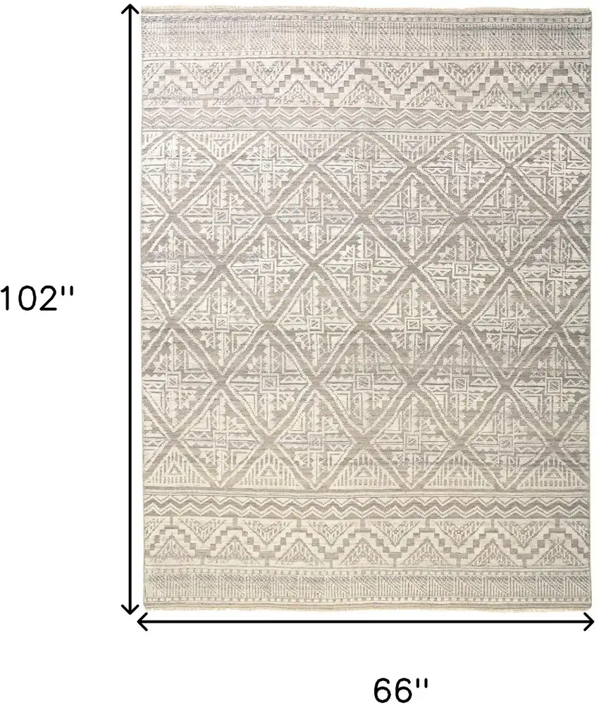 Ivory Tan And Gray Geometric Hand Knotted Area Rug Photo 8