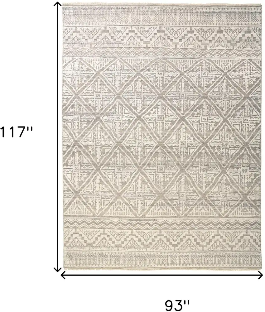 Ivory Tan And Gray Geometric Hand Knotted Area Rug Photo 8