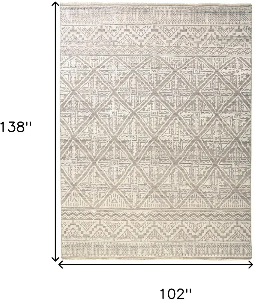 Ivory Tan And Gray Geometric Hand Knotted Area Rug Photo 8