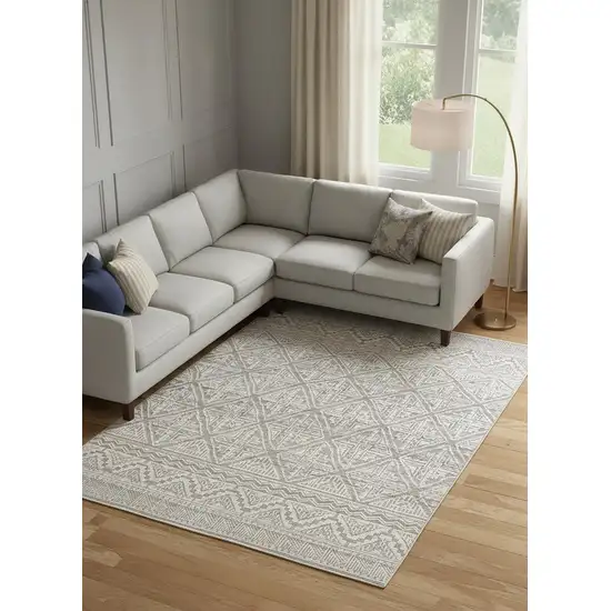 Ivory Tan And Gray Geometric Hand Knotted Area Rug Photo 1