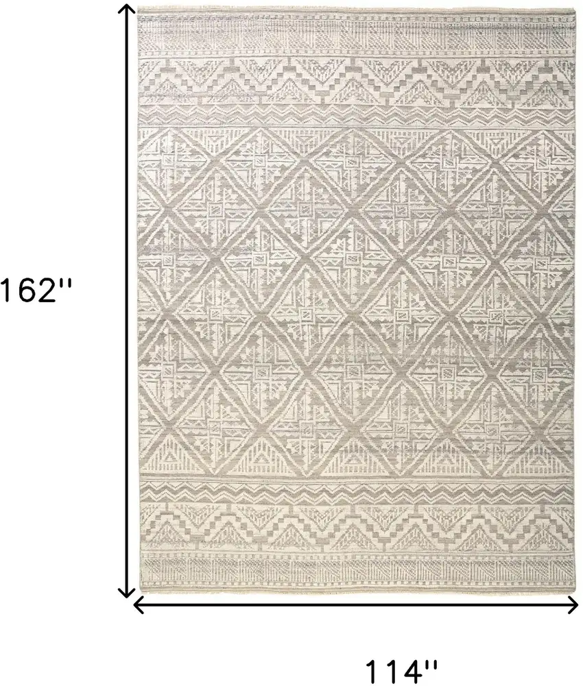 Ivory Tan And Gray Geometric Hand Knotted Area Rug Photo 8