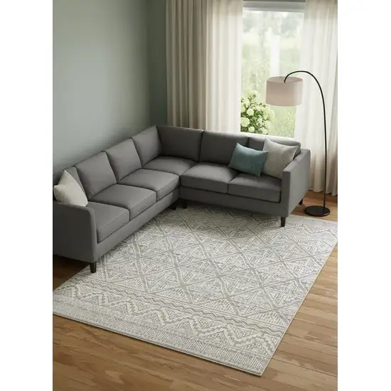 Ivory Tan And Gray Geometric Hand Knotted Area Rug Photo 1