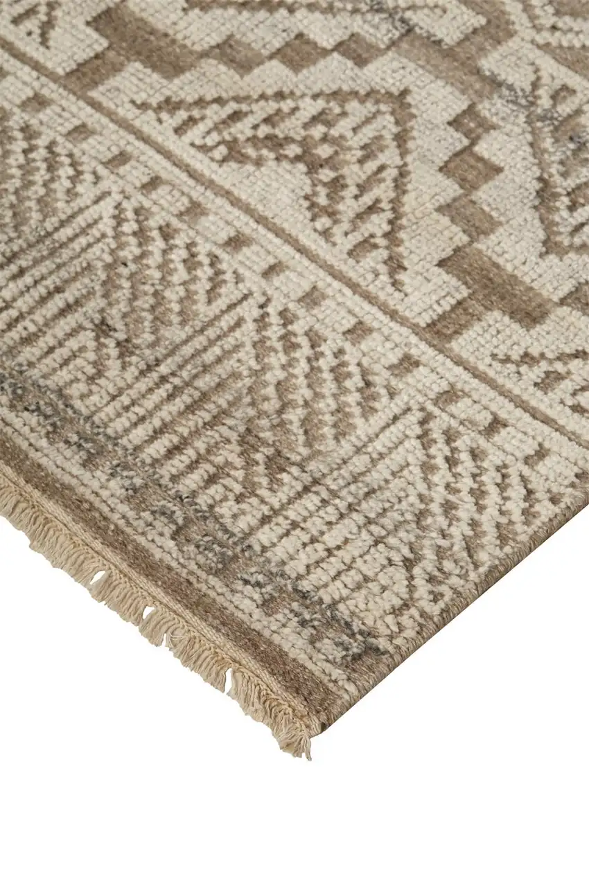 Ivory Tan And Gray Geometric Hand Knotted Area Rug Photo 2
