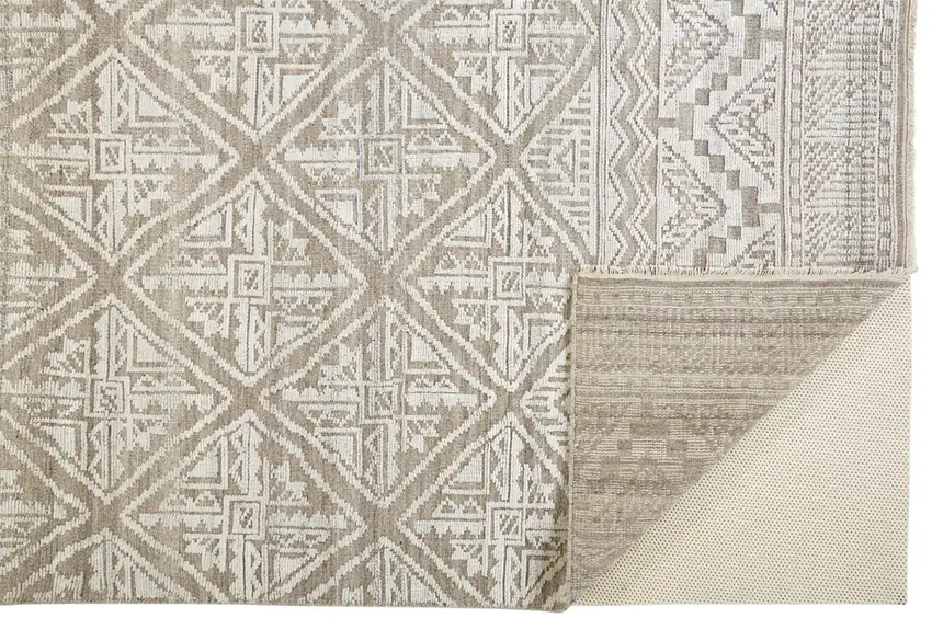 Ivory Tan And Gray Geometric Hand Knotted Area Rug Photo 5