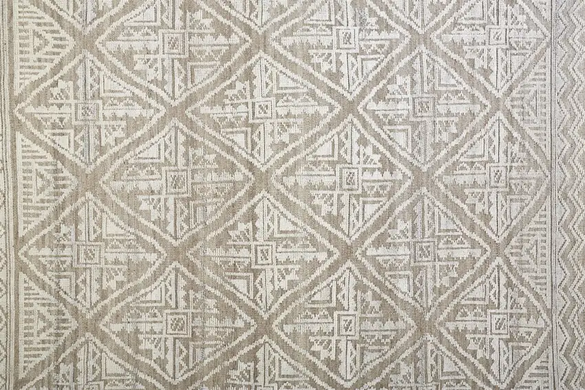 Ivory Tan And Gray Geometric Hand Knotted Area Rug Photo 3