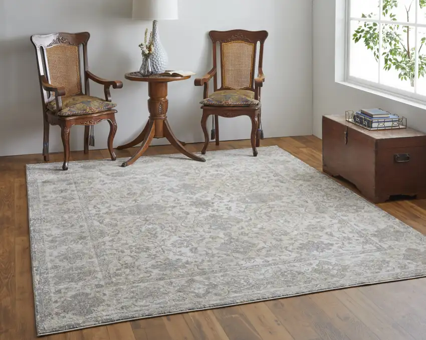 Ivory Tan And Gray Power Loom Area Rug Photo 5