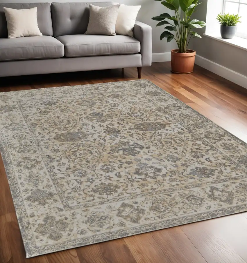 Gray Ivory And Tan Oriental Area Rug Photo 1