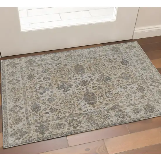 Gray Ivory And Tan Oriental Area Rug Photo 1