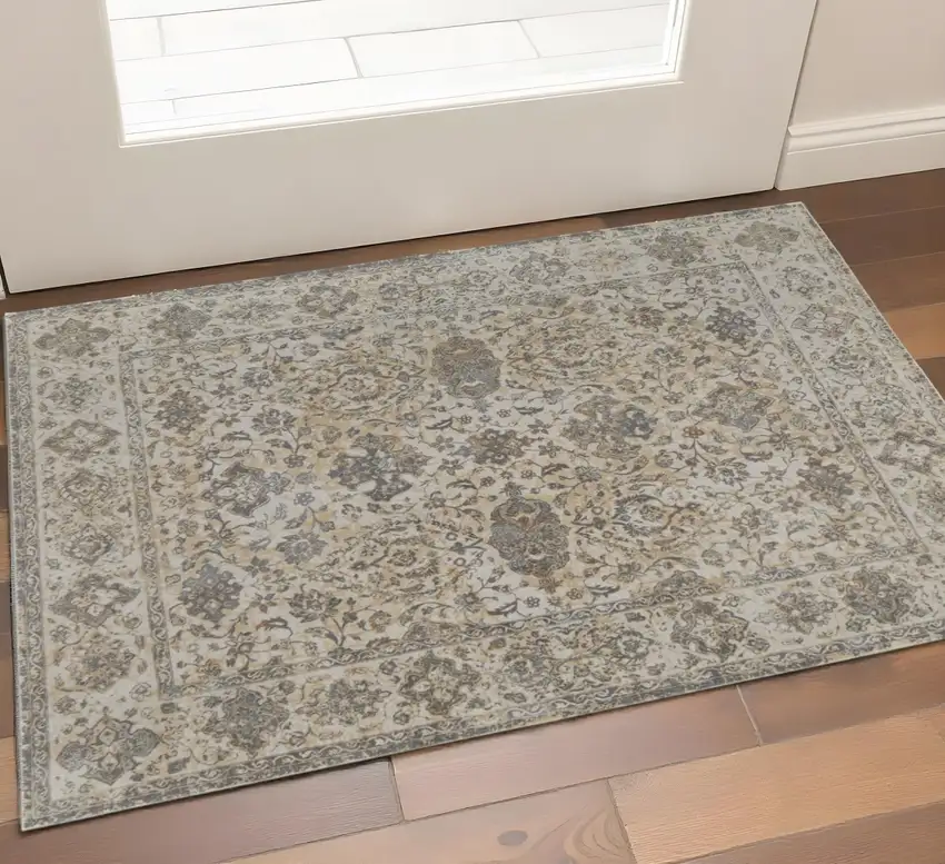 Gray Ivory And Tan Oriental Area Rug Photo 1