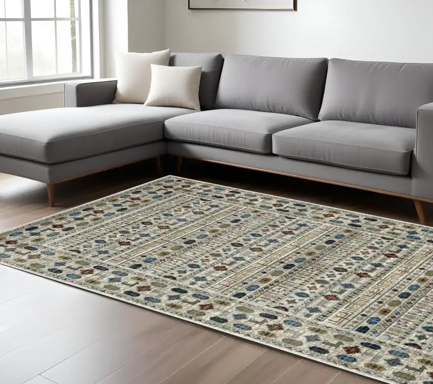 Ivory Tan And Gray Tribal Area Rug Photo 1