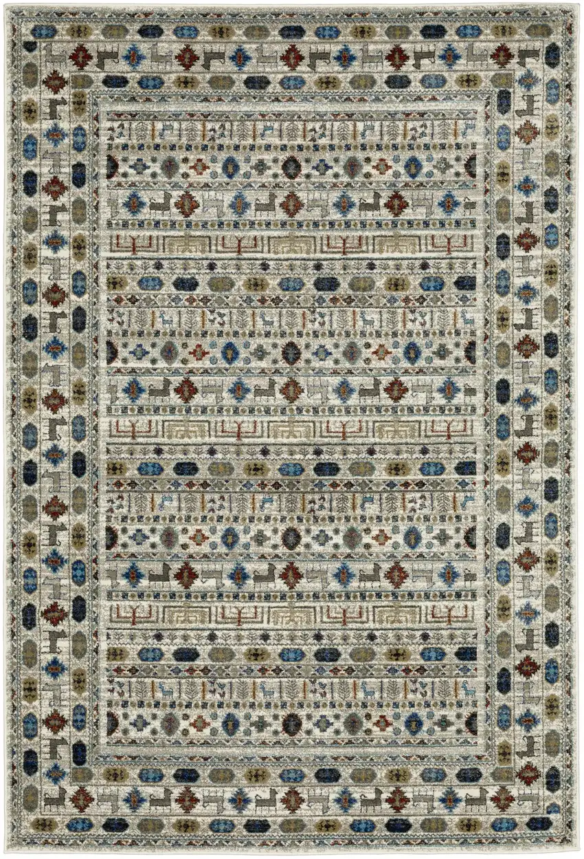 Ivory Tan And Gray Tribal Area Rug Photo 7