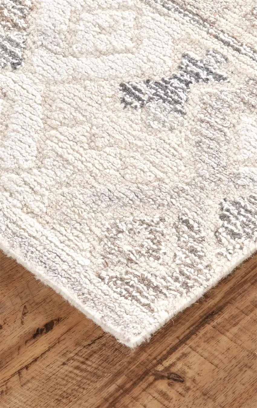 Ivory Tan And Gray Wool Abstract Tufted Handmade Area Rug Photo 9