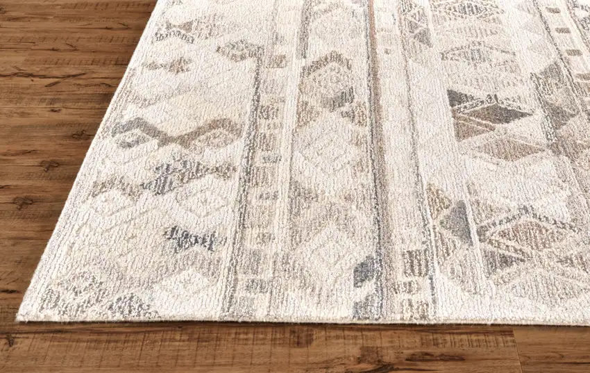 Ivory Tan And Gray Wool Abstract Tufted Handmade Area Rug Photo 5