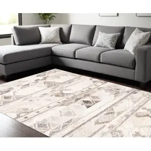 Photo of Ivory Tan And Gray Wool Abstract Tufted Handmade Area Rug
