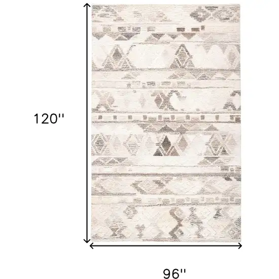 Beige Ivory and Gray Wool Geometric Hand Tufted Area Rug Photo 3