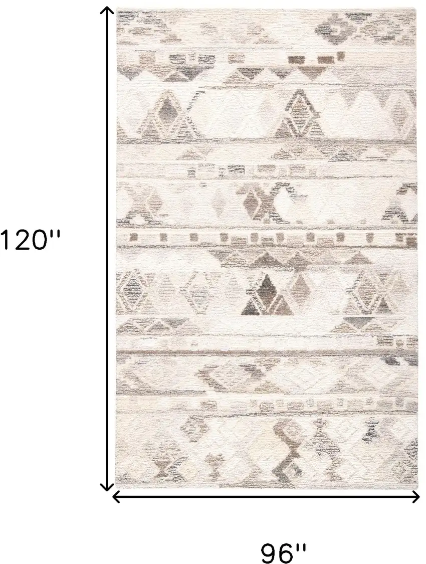 Beige Ivory and Gray Wool Geometric Hand Tufted Area Rug Photo 3