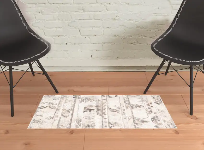 Ivory Tan And Gray Wool Abstract Tufted Handmade Area Rug Photo 3