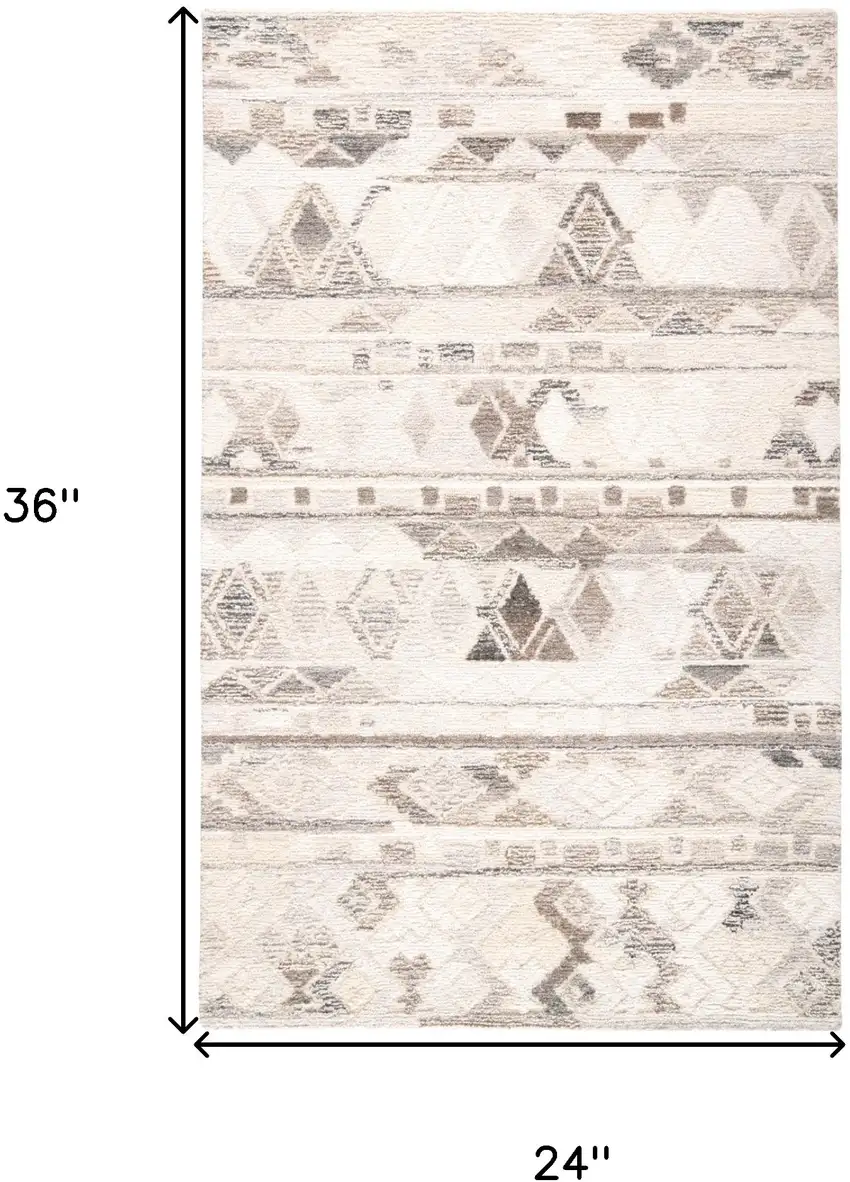 Ivory Tan And Gray Wool Abstract Tufted Handmade Area Rug Photo 6