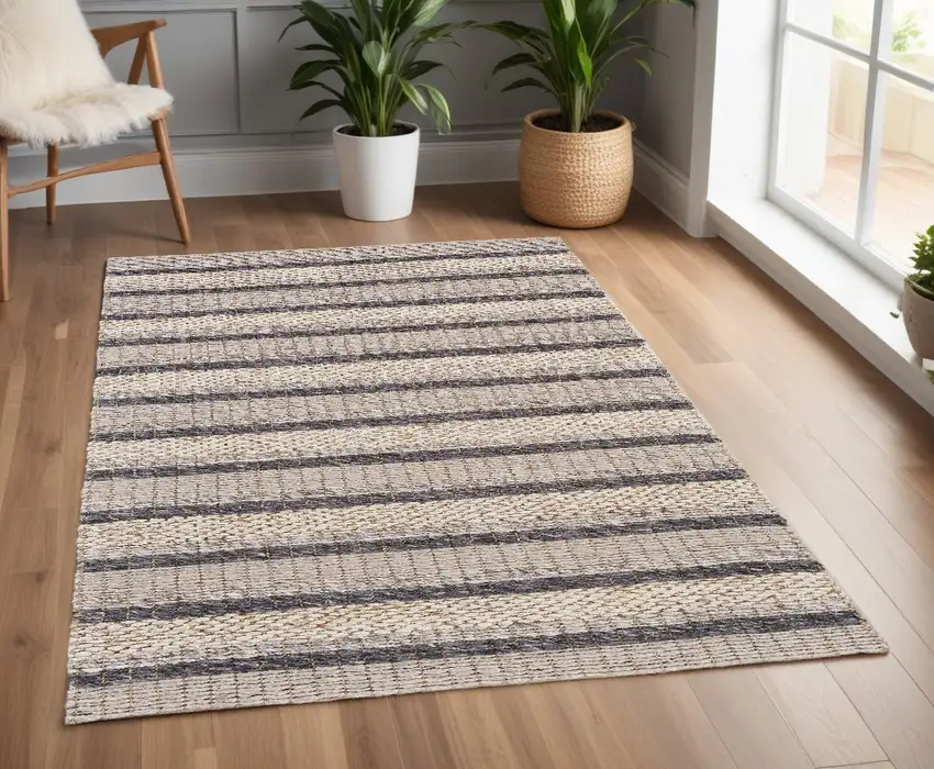 Gray and Ivory Wool Hand Woven Area Rug Photo 1