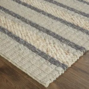 Photo of Ivory Tan And Gray Wool Hand Woven Stain Resistant Area Rug