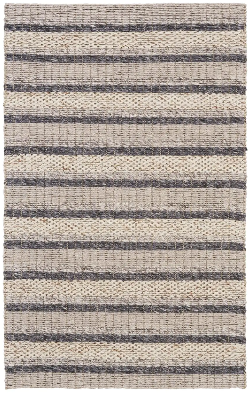 Gray and Ivory Wool Hand Woven Area Rug Photo 2