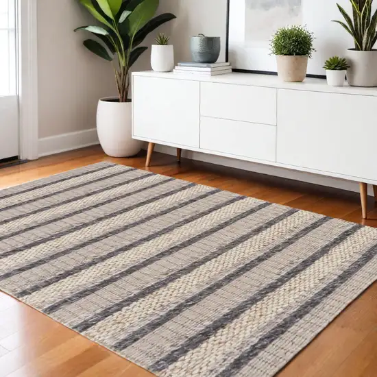 Gray and Ivory Wool Hand Woven Area Rug Photo 1