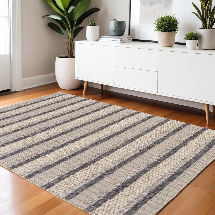 Gray and Ivory Wool Hand Woven Area Rug Photo 1