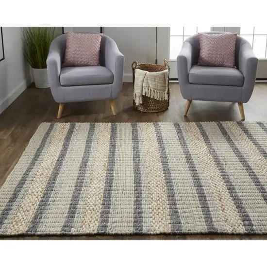 Gray And Ivory Wool Striped Hand Woven Area Rug Photo 7